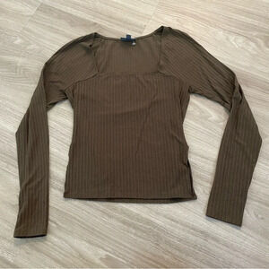 ModCloth Square Neck Ribbed Cropped Longsleeve Top BB